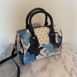 Michael Kors Navy and Cream Floral Satchel